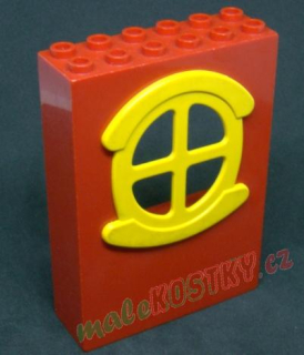 Lego Fabuland zeď s oknem červeno-žlutá 2 x 6 x 7