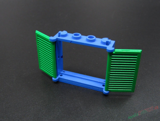 Lego okno 1x4x3 - modré se zelenými okenicemi